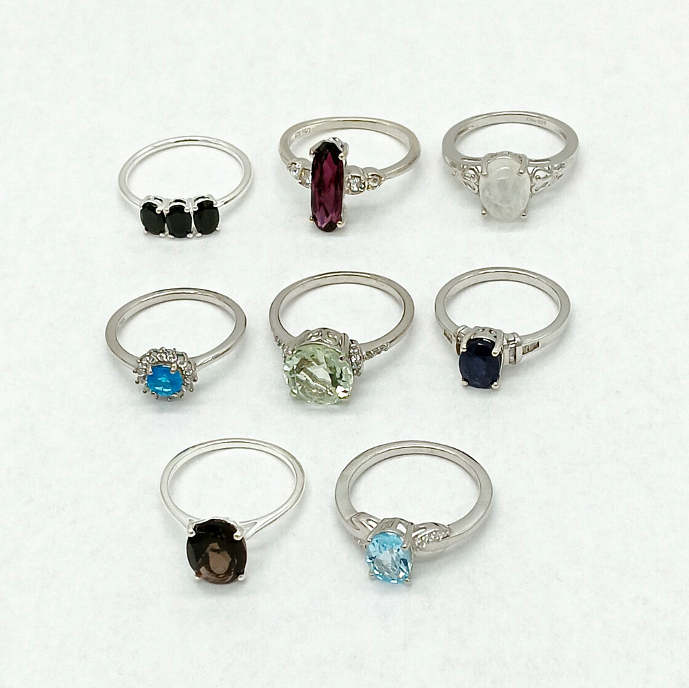 Lot of 8 Sterling Silver .925 Dainty Rings with Gemstones